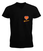 Kuzey Makedonya,Makedonya,Makedonya Bayrağı,Makedonya logosu,Macedonia flag. Siyah Erkek Kısa Kol V Yaka Tişört - Tisho