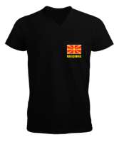 Kuzey Makedonya,Makedonya,Makedonya Bayrağı,Makedonya logosu,Macedonia flag. Siyah Erkek Kısa Kol V Yaka Tişört - Tisho