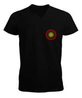 Kuzey Makedonya,Makedonya,Makedonya Bayrağı,Makedonya logosu,Macedonia flag. Siyah Erkek Kısa Kol V Yaka Tişört - Tisho