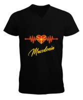 Kuzey Makedonya,Makedonya,Makedonya Bayrağı,Makedonya logosu,Macedonia flag. Siyah Erkek Kısa Kol V Yaka Tişört - Tisho