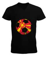 Kuzey Makedonya,Makedonya,Makedonya Bayrağı,Makedonya logosu,Macedonia flag. Siyah Erkek Kısa Kol V Yaka Tişört - Tisho