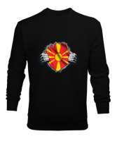 Kuzey Makedonya,Makedonya,Makedonya Bayrağı,Makedonya logosu,Macedonia flag. Siyah Erkek Sweatshirt - Tisho