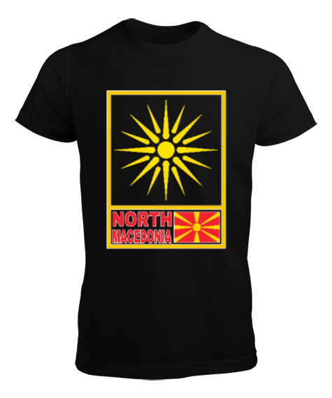 Kuzey Makedonya,Makedonya,Makedonya Bayrağı,Makedonya logosu,Macedonia flag. Siyah Erkek Tişört - Tisho