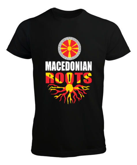 Kuzey Makedonya,Makedonya,Makedonya Bayrağı,Makedonya logosu,Macedonia flag. Siyah Erkek Tişört - Tisho