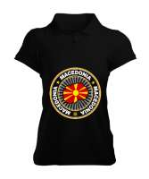 Kuzey Makedonya,Makedonya,Makedonya Bayrağı,Makedonya logosu,Macedonia flag. Siyah Kadın Polo Yaka Tişört - Tisho