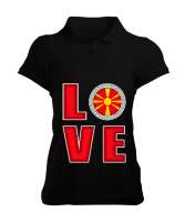 Kuzey Makedonya,Makedonya,Makedonya Bayrağı,Makedonya logosu,Macedonia flag. Siyah Kadın Polo Yaka Tişört - Tisho