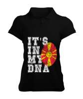 Kuzey Makedonya,Makedonya,Makedonya Bayrağı,Makedonya logosu,Macedonia flag. Siyah Kadın Polo Yaka Tişört - Tisho