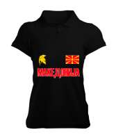 Kuzey Makedonya,Makedonya,Makedonya Bayrağı,Makedonya logosu,Macedonia flag. Siyah Kadın Polo Yaka Tişört - Tisho