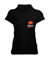 Kuzey Makedonya,Makedonya,Makedonya Bayrağı,Makedonya logosu,Macedonia flag. Siyah Kadın Polo Yaka Tişört - Tisho