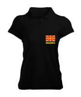 Kuzey Makedonya,Makedonya,Makedonya Bayrağı,Makedonya logosu,Macedonia flag. Siyah Kadın Polo Yaka Tişört - Tisho