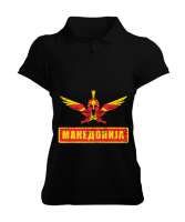 Kuzey Makedonya,Makedonya,Makedonya Bayrağı,Makedonya logosu,Macedonia flag. Siyah Kadın Polo Yaka Tişört - Tisho