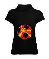 Kuzey Makedonya,Makedonya,Makedonya Bayrağı,Makedonya logosu,Macedonia flag. Siyah Kadın Polo Yaka Tişört - Tisho