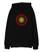 Kuzey Makedonya,Makedonya,Makedonya Bayrağı,Makedonya logosu,Macedonia flag. Siyah Oversize Unisex Kapüşonlu Sweatshirt - Tisho