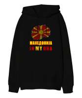 Kuzey Makedonya,Makedonya,Makedonya Bayrağı,Makedonya logosu,Macedonia flag. Siyah Oversize Unisex Kapüşonlu Sweatshirt - Tisho