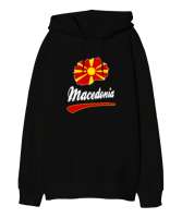 Kuzey Makedonya,Makedonya,Makedonya Bayrağı,Makedonya logosu,Macedonia flag. Siyah Oversize Unisex Kapüşonlu Sweatshirt - Tisho