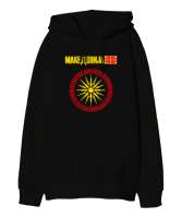 Kuzey Makedonya,Makedonya,Makedonya Bayrağı,Makedonya logosu,Macedonia flag. Siyah Oversize Unisex Kapüşonlu Sweatshirt - Tisho