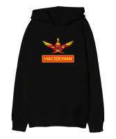 Kuzey Makedonya,Makedonya,Makedonya Bayrağı,Makedonya logosu,Macedonia flag. Siyah Oversize Unisex Kapüşonlu Sweatshirt - Tisho