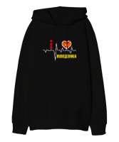 Kuzey Makedonya,Makedonya,Makedonya Bayrağı,Makedonya logosu,Macedonia flag. Siyah Oversize Unisex Kapüşonlu Sweatshirt - Tisho