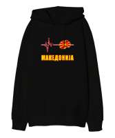 Kuzey Makedonya,Makedonya,Makedonya Bayrağı,Makedonya logosu,Macedonia flag. Siyah Oversize Unisex Kapüşonlu Sweatshirt - Tisho