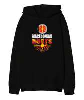Kuzey Makedonya,Makedonya,Makedonya Bayrağı,Makedonya logosu,Macedonia flag. Siyah Oversize Unisex Kapüşonlu Sweatshirt - Tisho