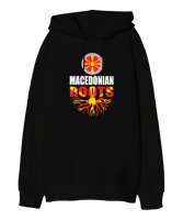 Kuzey Makedonya,Makedonya,Makedonya Bayrağı,Makedonya logosu,Macedonia flag. Siyah Oversize Unisex Kapüşonlu Sweatshirt - Tisho