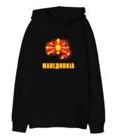 Kuzey Makedonya,Makedonya,Makedonya Bayrağı,Makedonya logosu,Macedonia flag. Siyah Oversize Unisex Kapüşonlu Sweatshirt - Tisho