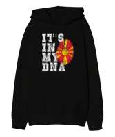 Kuzey Makedonya,Makedonya,Makedonya Bayrağı,Makedonya logosu,Macedonia flag. Siyah Oversize Unisex Kapüşonlu Sweatshirt - Tisho