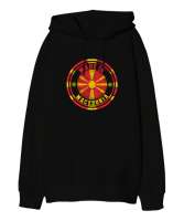 Kuzey Makedonya,Makedonya,Makedonya Bayrağı,Makedonya logosu,Macedonia flag. Siyah Oversize Unisex Kapüşonlu Sweatshirt - Tisho