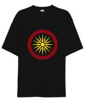 Kuzey Makedonya,Makedonya,Makedonya Bayrağı,Makedonya logosu,Macedonia flag. Siyah Oversize Unisex Tişört - Tisho