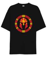 Kuzey Makedonya,Makedonya,Makedonya Bayrağı,Makedonya logosu,Macedonia flag. Siyah Oversize Unisex Tişört - Tisho