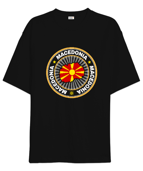Kuzey Makedonya,Makedonya,Makedonya Bayrağı,Makedonya logosu,Macedonia flag. Siyah Oversize Unisex Tişört - Tisho