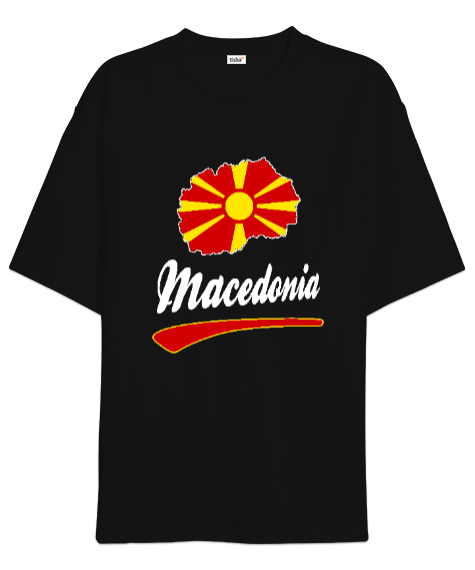 Kuzey Makedonya,Makedonya,Makedonya Bayrağı,Makedonya logosu,Macedonia flag. Siyah Oversize Unisex Tişört - Tisho