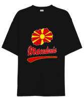 Kuzey Makedonya,Makedonya,Makedonya Bayrağı,Makedonya logosu,Macedonia flag. Siyah Oversize Unisex Tişört - Tisho