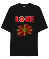 Kuzey Makedonya,Makedonya,Makedonya Bayrağı,Makedonya logosu,Macedonia flag. Siyah Oversize Unisex Tişört - Tisho