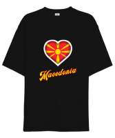 Kuzey Makedonya,Makedonya,Makedonya Bayrağı,Makedonya logosu,Macedonia flag. Siyah Oversize Unisex Tişört - Tisho