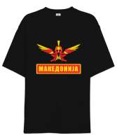 Kuzey Makedonya,Makedonya,Makedonya Bayrağı,Makedonya logosu,Macedonia flag. Siyah Oversize Unisex Tişört - Tisho