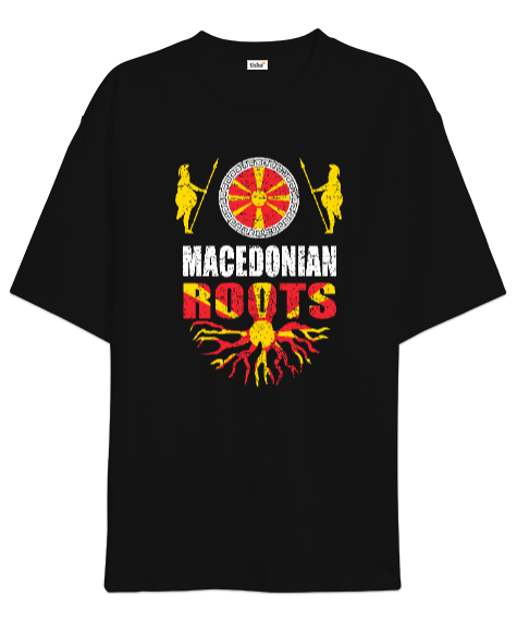 Kuzey Makedonya,Makedonya,Makedonya Bayrağı,Makedonya logosu,Macedonia flag. Siyah Oversize Unisex Tişört - Tisho
