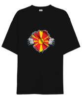 Kuzey Makedonya,Makedonya,Makedonya Bayrağı,Makedonya logosu,Macedonia flag. Siyah Oversize Unisex Tişört - Tisho