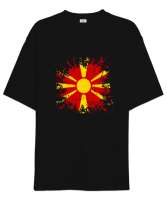 Kuzey Makedonya,Makedonya,Makedonya Bayrağı,Makedonya logosu,Macedonia flag. Siyah Oversize Unisex Tişört - Tisho