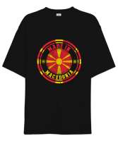 Kuzey Makedonya,Makedonya,Makedonya Bayrağı,Makedonya logosu,Macedonia flag. Siyah Oversize Unisex Tişört - Tisho