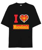 Kuzey Makedonya,Makedonya,Makedonya Bayrağı,Makedonya logosu,Macedonia flag. Siyah Oversize Unisex Tişört - Tisho