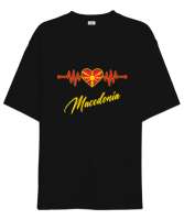 Kuzey Makedonya,Makedonya,Makedonya Bayrağı,Makedonya logosu,Macedonia flag. Siyah Oversize Unisex Tişört - Tisho