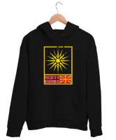 Kuzey Makedonya,Makedonya,Makedonya Bayrağı,Makedonya logosu,Macedonia flag. Siyah Unisex Kapşonlu Sweatshirt - Tisho