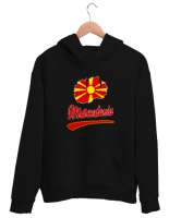 Kuzey Makedonya,Makedonya,Makedonya Bayrağı,Makedonya logosu,Macedonia flag. Siyah Unisex Kapşonlu Sweatshirt - Tisho