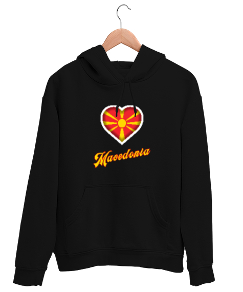 Kuzey Makedonya,Makedonya,Makedonya Bayrağı,Makedonya logosu,Macedonia flag. Siyah Unisex Kapşonlu Sweatshirt - Tisho