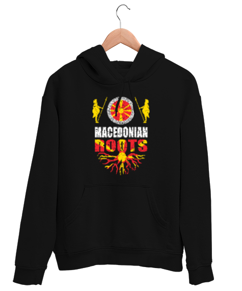 Kuzey Makedonya,Makedonya,Makedonya Bayrağı,Makedonya logosu,Macedonia flag. Siyah Unisex Kapşonlu Sweatshirt - Tisho