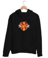 Kuzey Makedonya,Makedonya,Makedonya Bayrağı,Makedonya logosu,Macedonia flag. Siyah Unisex Kapşonlu Sweatshirt - Tisho