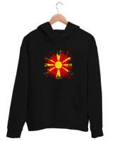 Kuzey Makedonya,Makedonya,Makedonya Bayrağı,Makedonya logosu,Macedonia flag. Siyah Unisex Kapşonlu Sweatshirt - Tisho