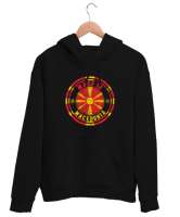Kuzey Makedonya,Makedonya,Makedonya Bayrağı,Makedonya logosu,Macedonia flag. Siyah Unisex Kapşonlu Sweatshirt - Tisho