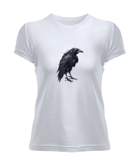 Tisho - Kuzgun Raven Beyaz Kadın Tişört